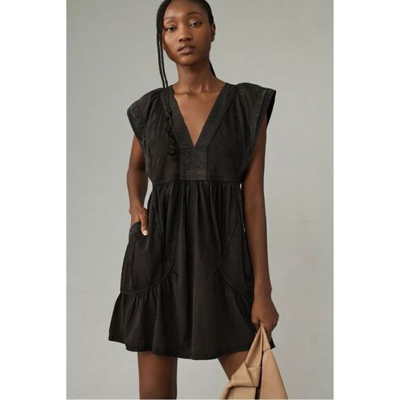 NEW Daily Practice by Anthropologie Black Short-Sleeve Mini Dress Large Petite - Picture 1 of 4